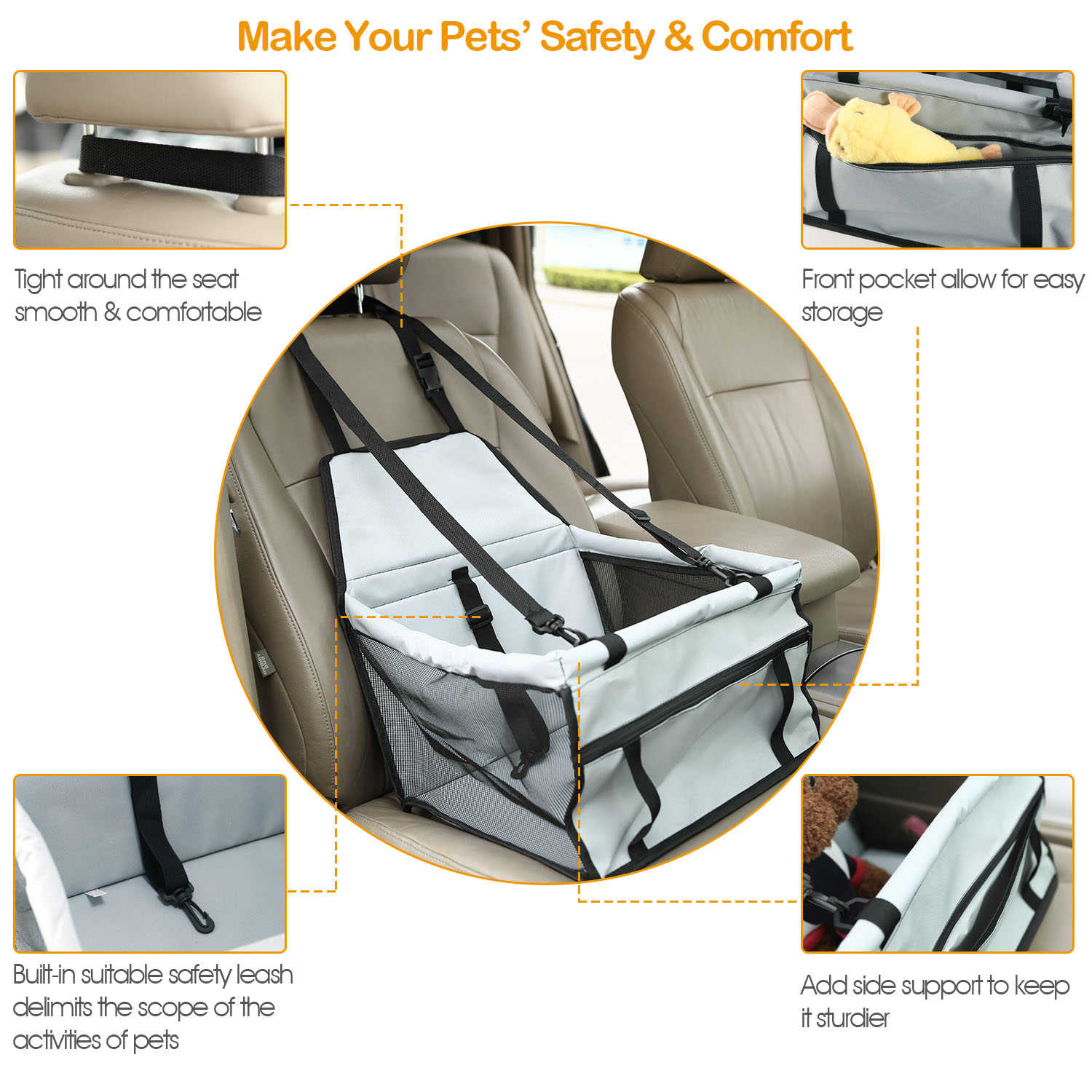 Dog Booster Car Seat Foldable Dog Booster Seat Pet Travel Carrier - Image 2